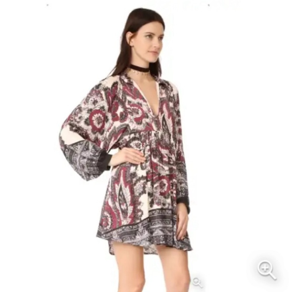 Free People Women's Multicolor Paisley Say You Love Me Mini Dress V Neck Medium